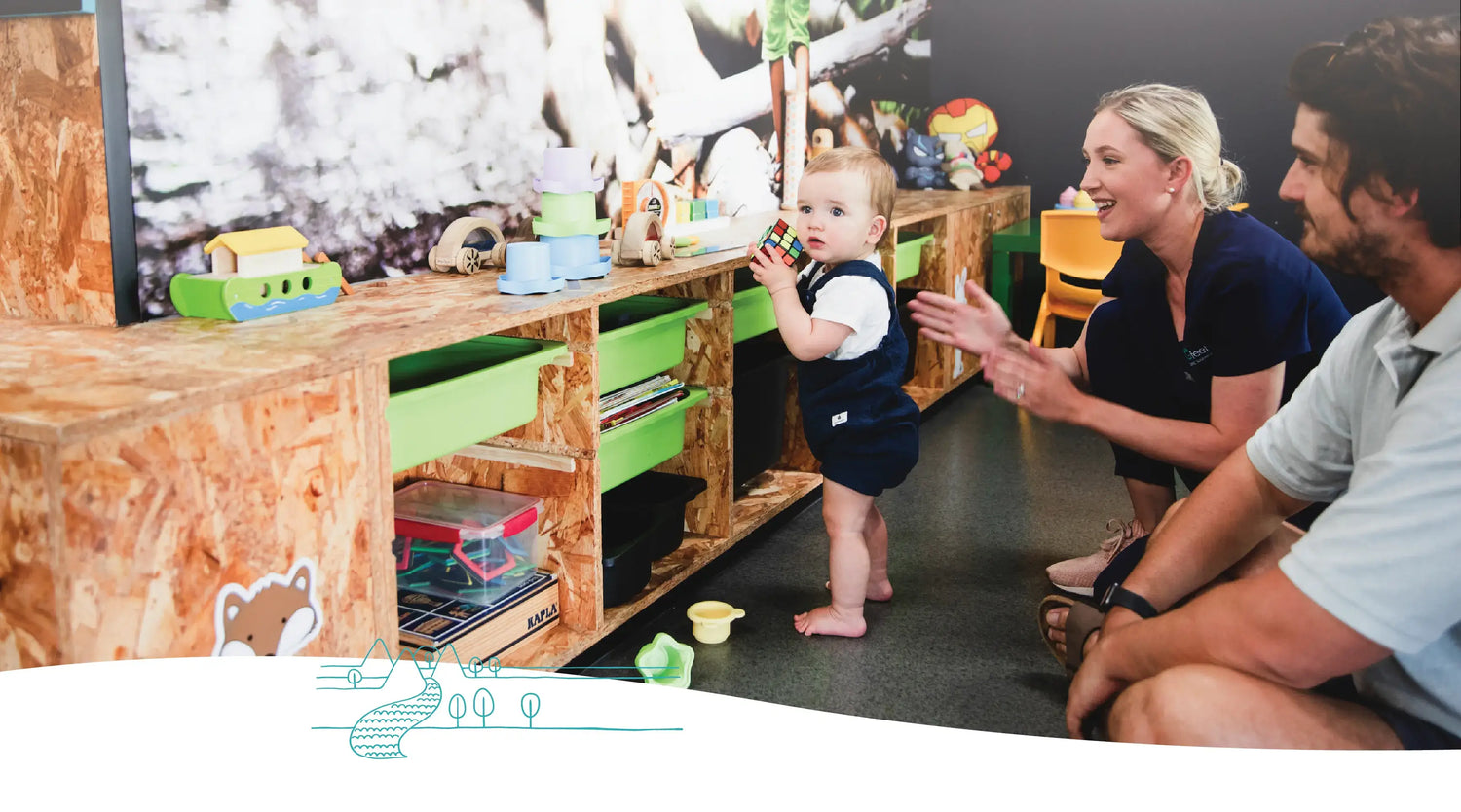 Podiatrist helping baby to walk